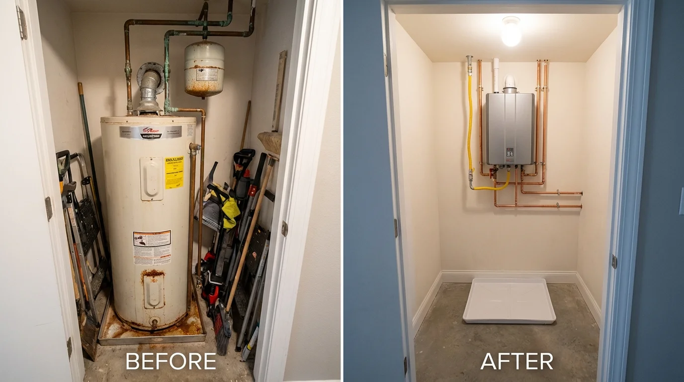 Tank water heater versus wall-mounted tankless unit comparison for Oblong, IL homeowners